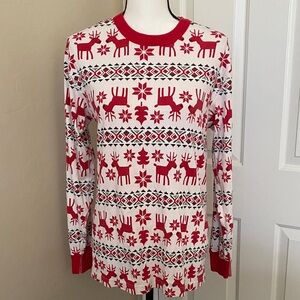 Hanna Andersson Red and White Organic Cotton Reindeer Christmas Thermal Top sz M